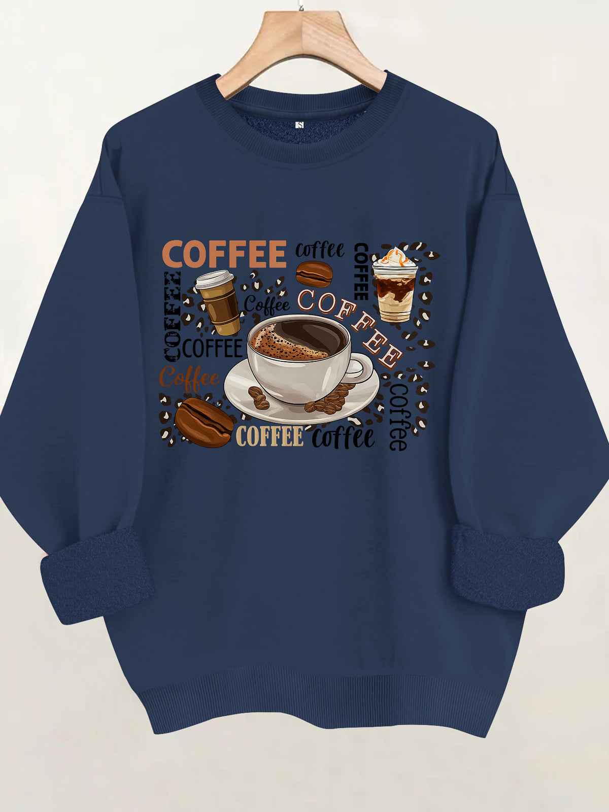 Coffee printed loose hoodie