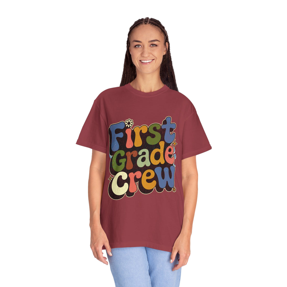 First Grade Crew T-Shirt, Retro Teacher Team Graphic Tee, Elementary School Staff Gift, First Day Classroom Outfit, Grade One Shirt