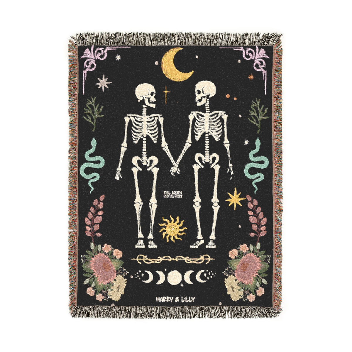Skeleton Couple Blanket, Comfort Color Throw, Gothic Wedding Gift, Till Death Do Us Part Blanket, Anniversary Gift for Couple