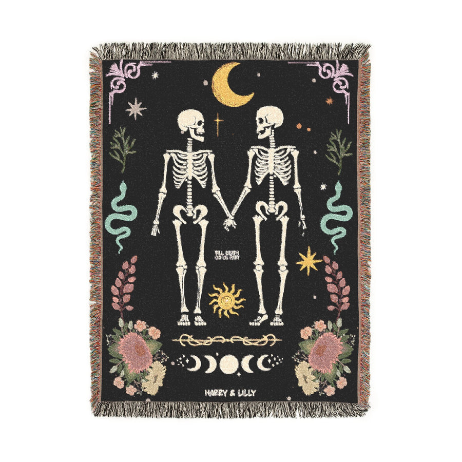 Skeleton Couple Blanket, Comfort Color Throw, Gothic Wedding Gift, Till Death Do Us Part Blanket, Personalized Anniversary Gift for Couple
