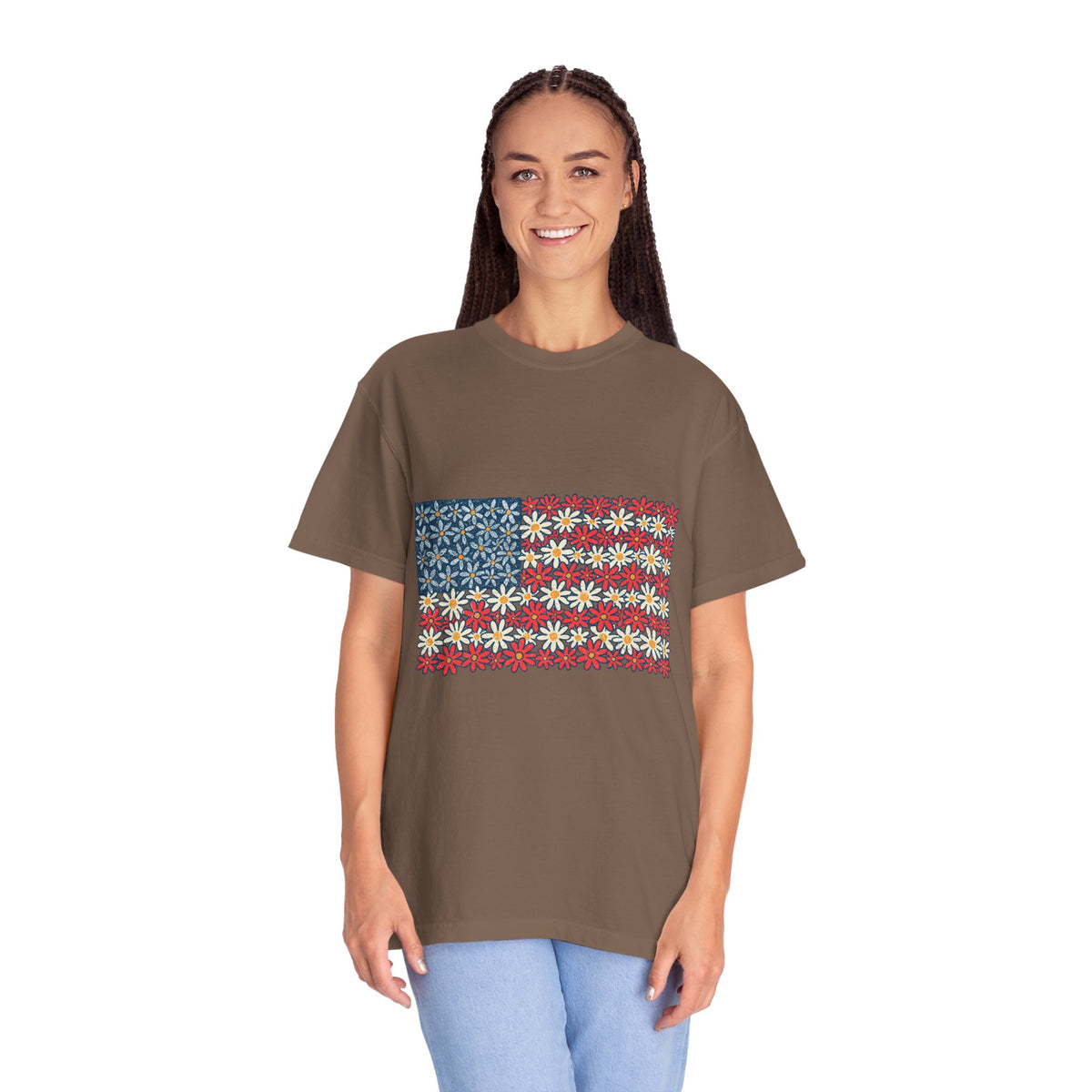 American Flag Floral Shirt, Patriotic Flower Graphic Tee, Vintage Americana T Shirt, Fourth of July Outfit, Red White Blue Gift