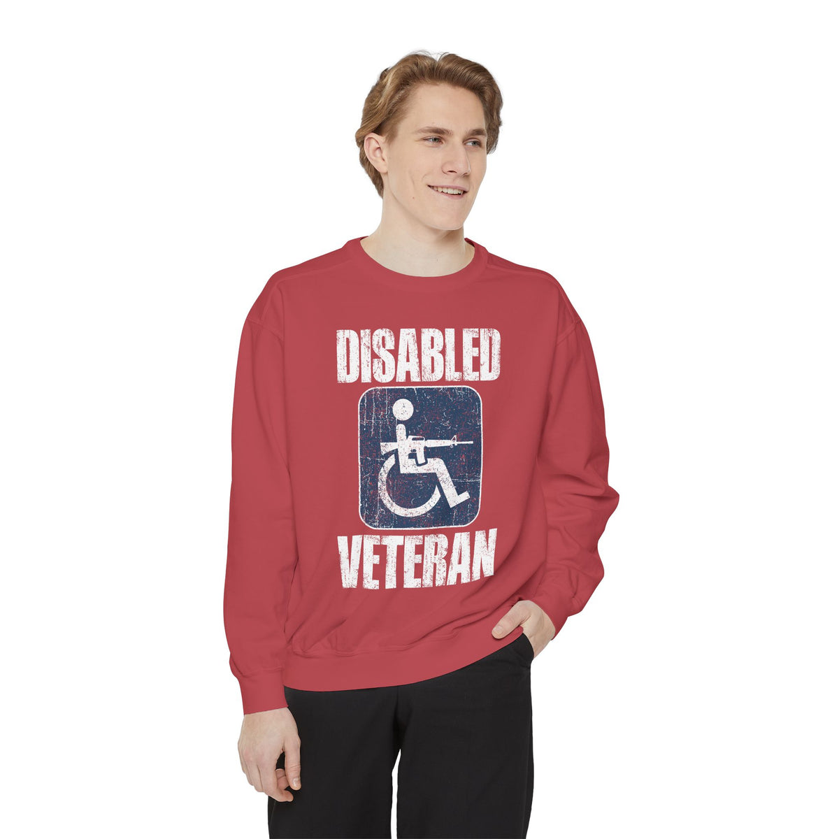 Disabled Veteran Sweatshirt, Distressed Wheelchair and Rifle Graphic, Military Service Pride, Veterans Day Gift and Everyday Casual Wear