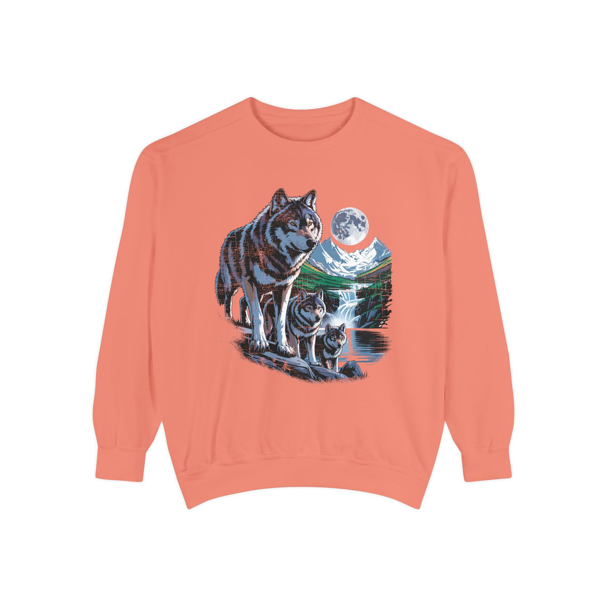 Wolf Pack Mountain Sweatshirt, Moonlit Wildlife Crewneck, Nature Lover Gift, Wilderness Forest Graphic Cozy Outdoor Pullover Unisex Top