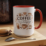 Coffee Is My Love Language Coffee Mug, Cute Cafecito Lover Gift for Her, Aesthetic Barista Latte Ceramic Tea Cup with Pink Handle