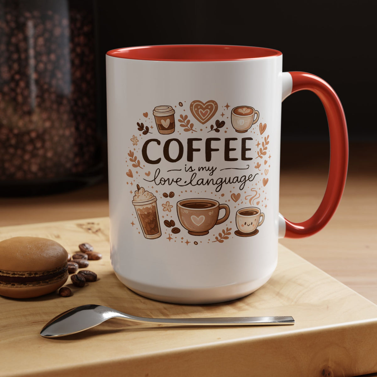 Coffee Is My Love Language Coffee Mug, Cute Cafecito Lover Gift for Her, Aesthetic Barista Latte Ceramic Tea Cup with Pink Handle