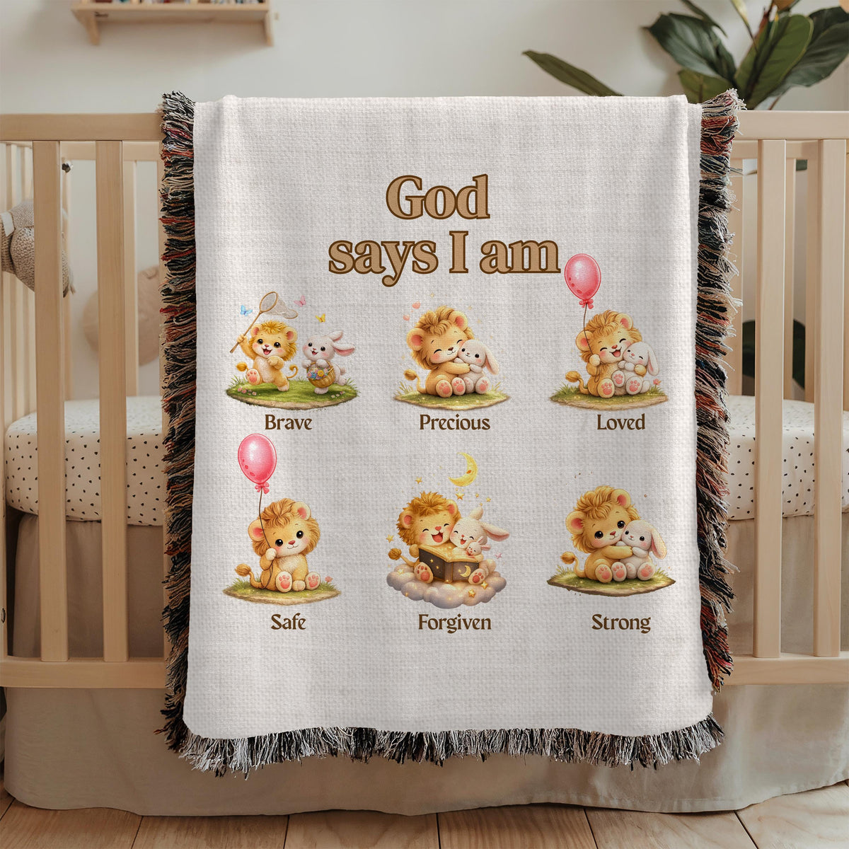 Christian Kids Woven Blanket Lion And Lamb Bible Affirmation Blanket Faith Nursery Gift Baby Shower Gift Christian Nursery Decor