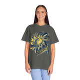 Celestial Sun Graphic Shirt, Blue and Gold Cosmic T-Shirt, Mystical Night Sky Tee, Astrology Gift for Stargazers and Dreamers, Gift Idea