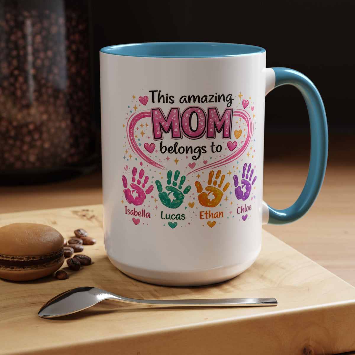 Personalized Mom Handprint Mug, Custom Mother's Day Coffee Mug, Gift from Kids for Mom, Grandma Mug with Children's Names