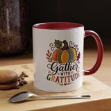 Gather With Gratitude Mug, Colorful Pumpkin Thanksgiving Coffee Cup, Cozy Fall Hostess Gift, Autumn Kitchen and Harvest Decor