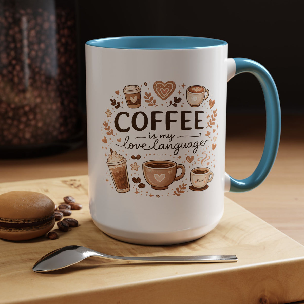 Coffee Is My Love Language Coffee Mug, Cute Cafecito Lover Gift for Her, Aesthetic Barista Latte Ceramic Tea Cup with Pink Handle
