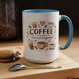 Coffee Is My Love Language Coffee Mug, Cute Cafecito Lover Gift for Her, Aesthetic Barista Latte Ceramic Tea Cup with Pink Handle