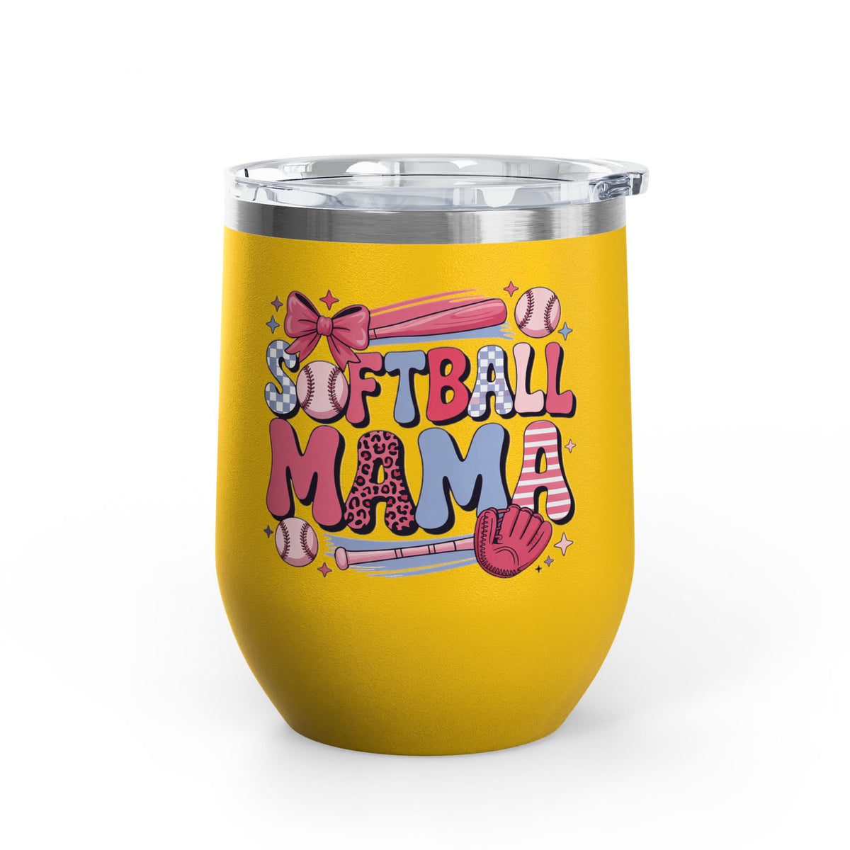 Softball Mama Wine Tumbler, Softball Mom Gift for Game Day, Sports Mom Drinkware, Team Mom Gift, Cute Softball Season Gift for Her
