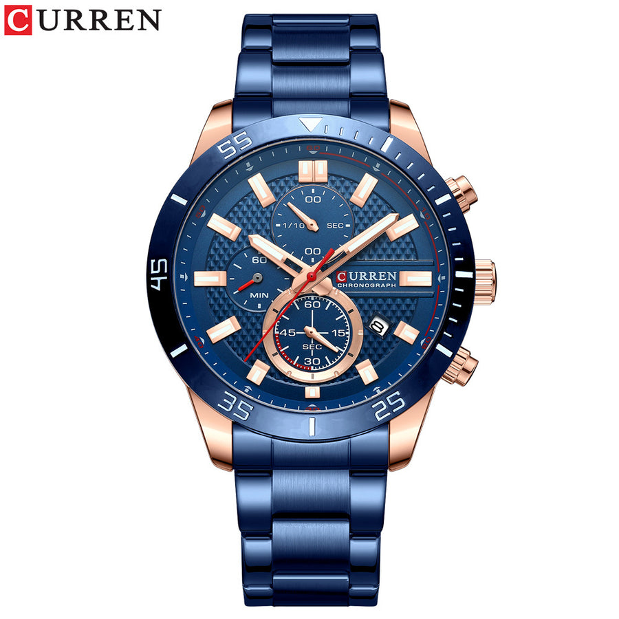 Men's black-dial chronograph watch with stainless steel bracelet