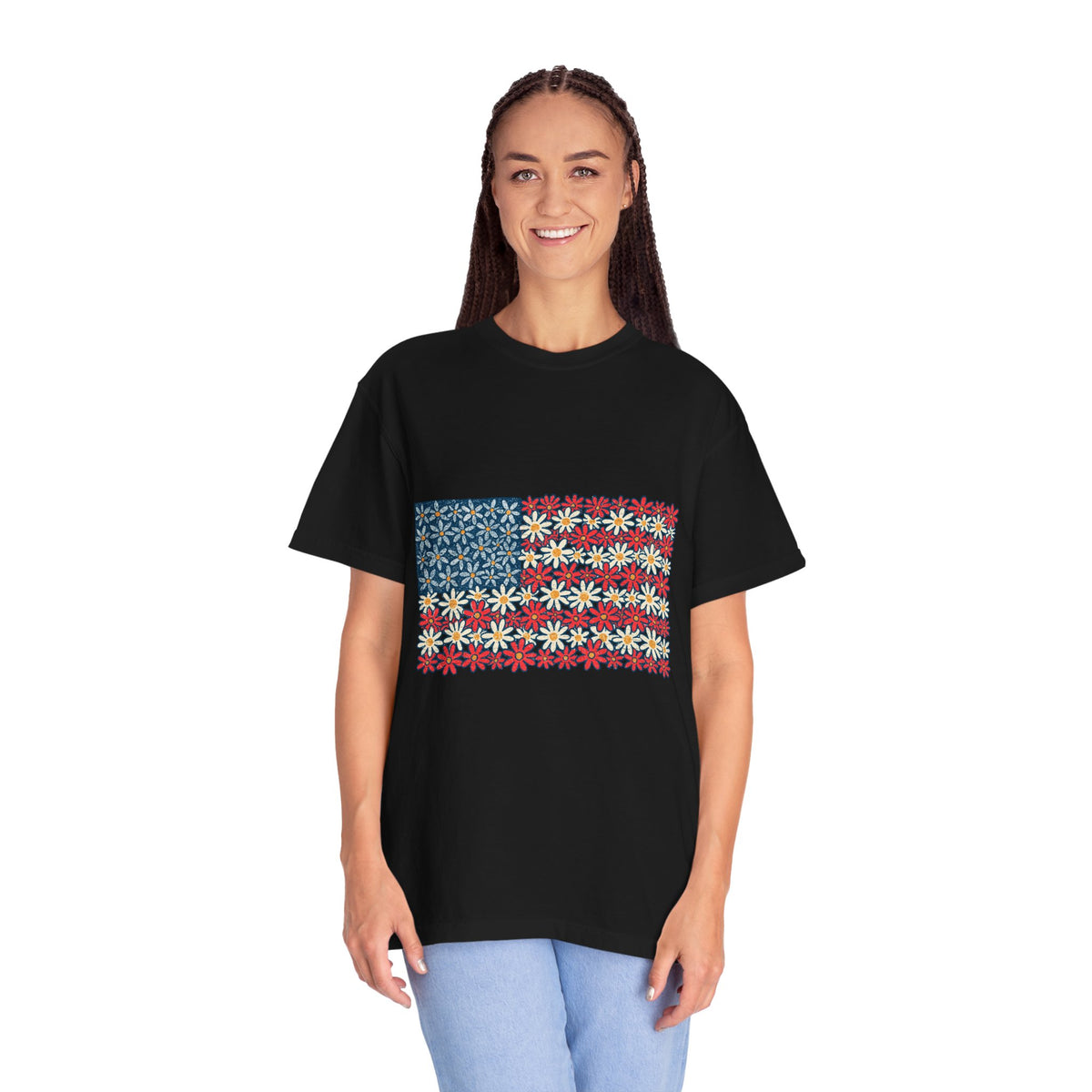 American Flag Floral Shirt, Patriotic Flower Graphic Tee, Vintage Americana T Shirt, Fourth of July Outfit, Red White Blue Gift