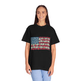 American Flag Floral Shirt, Patriotic Flower Graphic Tee, Vintage Americana T Shirt, Fourth of July Outfit, Red White Blue Gift