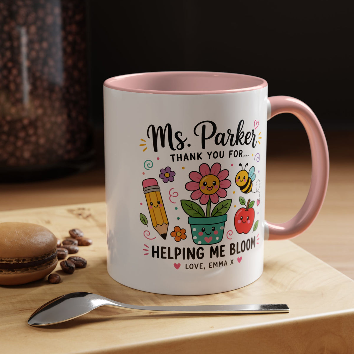 Personalized Teacher Appreciation Mug, Custom Teacher Thank You Coffee Mug, Helping Me Bloom Gift, End of School Year Teacher Gift