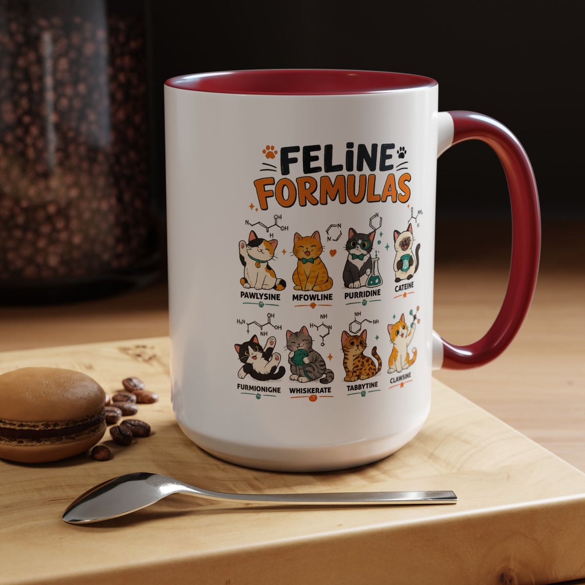 Funny Cat Science Coffee Mug, Feline Formulas Cat Lover Mug, Chemistry Cat Gift, Nerdy Cat Mom Cup for Scientists & Students