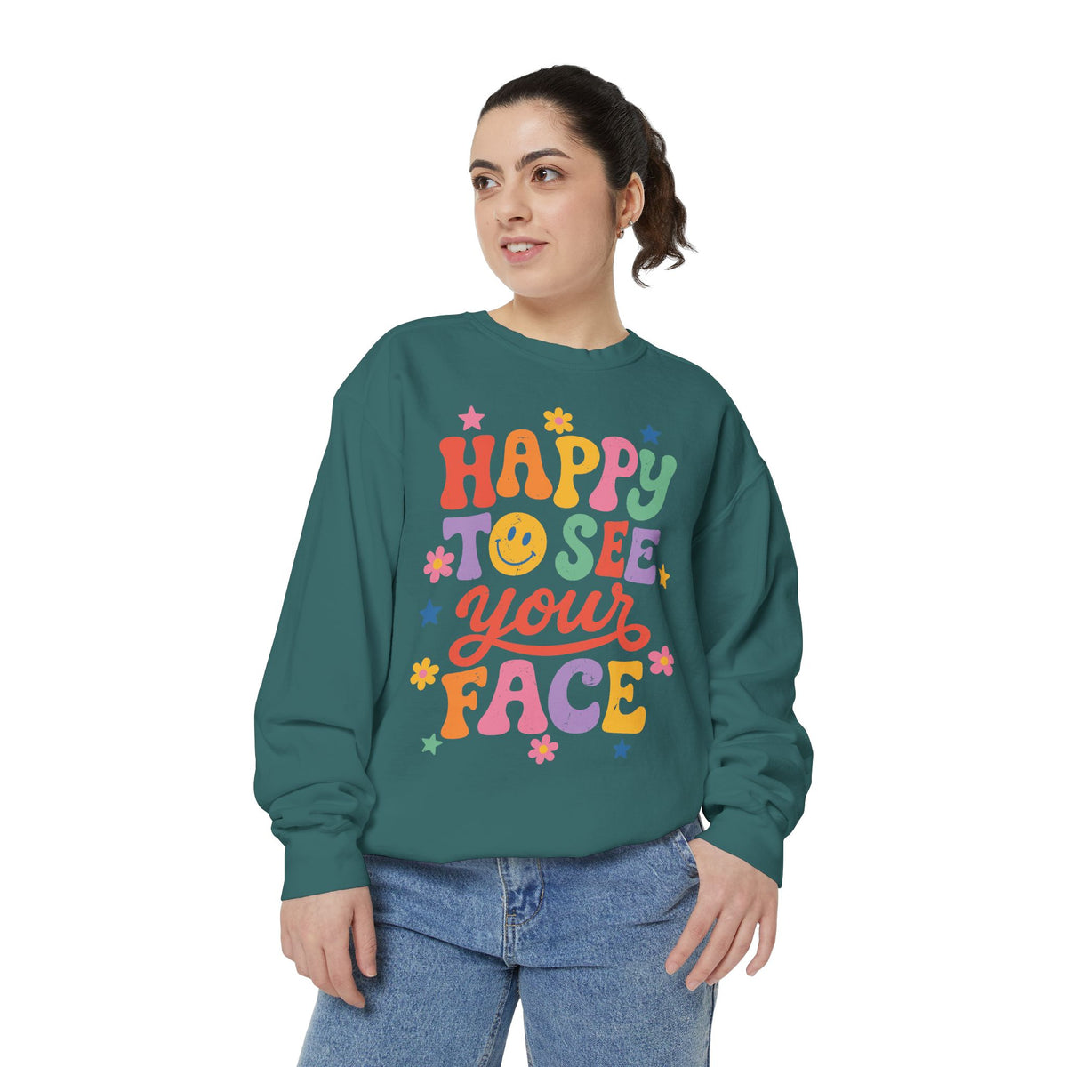 Happy to See Your Face Sweatshirt, Colorful Teacher Crewneck, Retro Classroom Shirt, Back to School Outfit, Educator Appreciation Gift