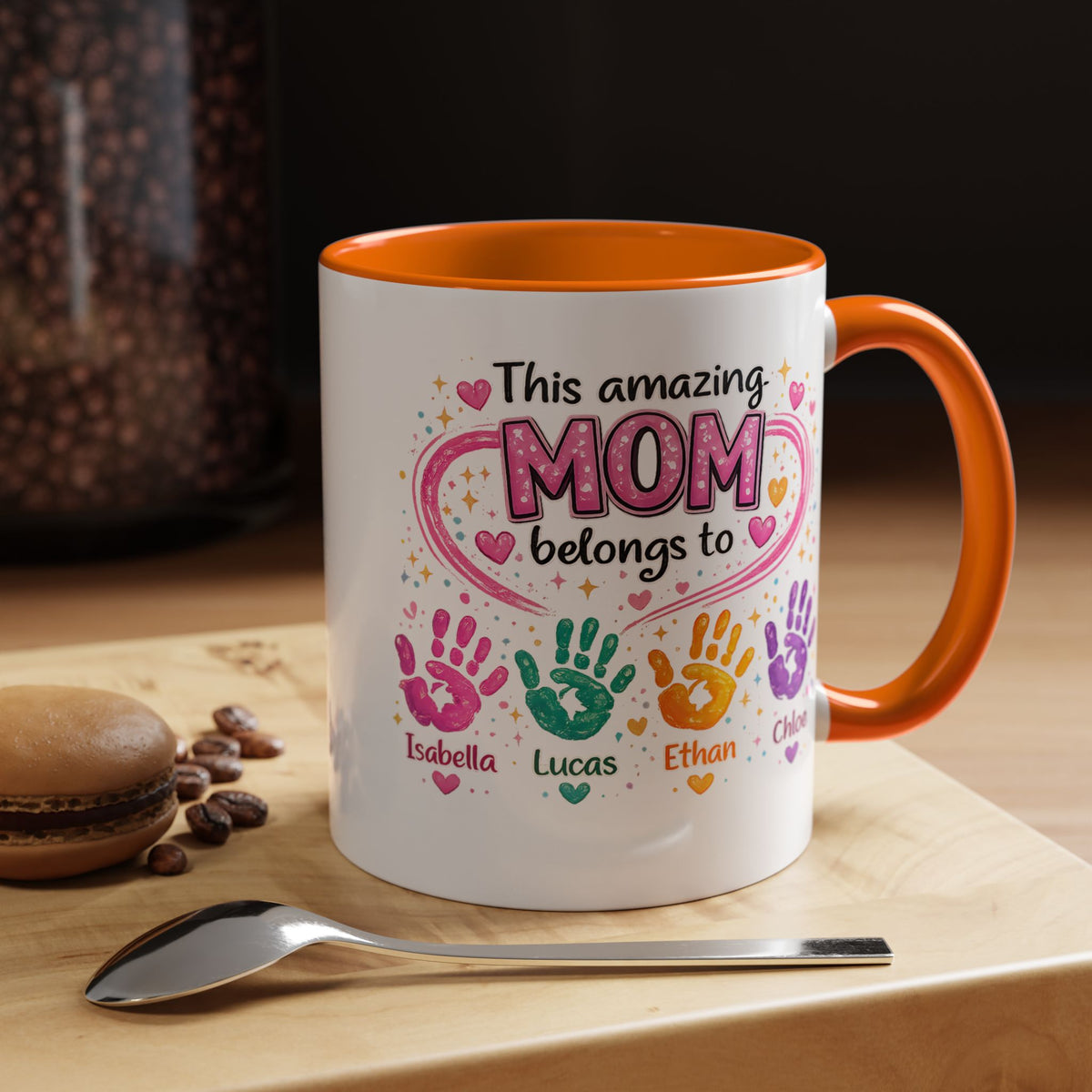 Personalized Mom Handprint Mug, Custom Mother's Day Coffee Mug, Gift from Kids for Mom, Grandma Mug with Children's Names