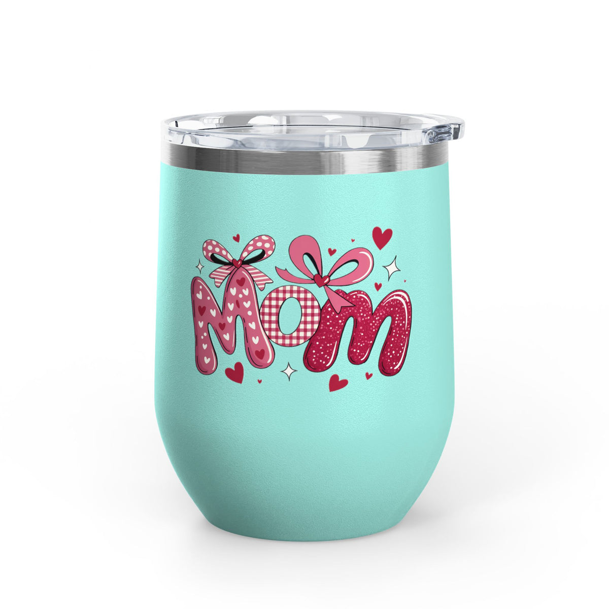 Mom Wine Tumbler, Mother's Day Gift for Mom, Pink Bow Drinkware, Mom Gift from Daughter, Personalized Style, Cute Wine Cup for Her
