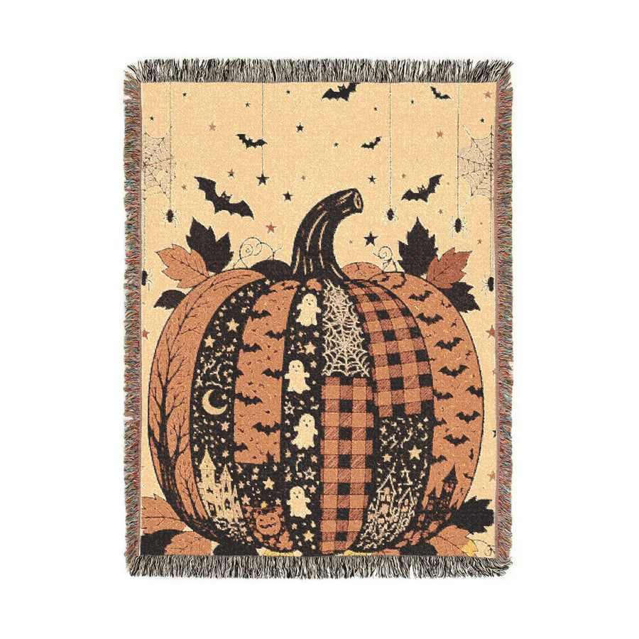 Vintage Halloween Blanket, Pumpkin Patch Ghost Throw for Cozy Fall Home Decor, Rustic Cottagecore Sofa Blanket, Spooky Autumn Gift for Her