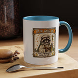 Our God Is Still Working Miracles Coffee Mug, Funny Raccoon Christian Gift for Friends, Cute Religious Parody Trash Panda Ceramic Tea Cup with Black Handle