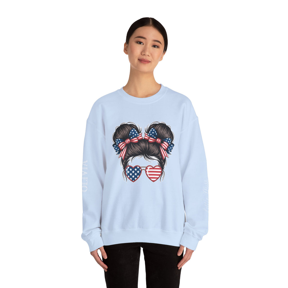 Personalized Patriotic Sweatshirt, Custom Little Miss Pullover, American Flag Girl Crewneck, Fourth of July Gift, USA Country Shirt