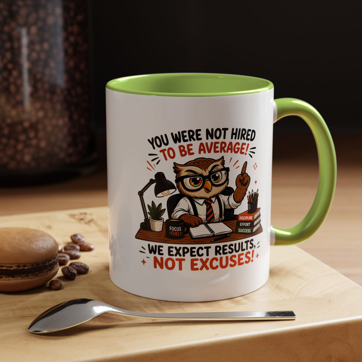 Funny Motivational Office Mug, Results Not Excuses Coffee Cup, Tough Love Gift for Employee, Coworker, Boss or Entrepreneur, Workplace Humor