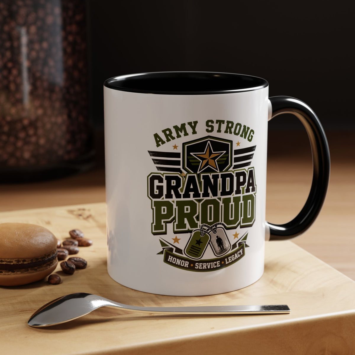 Army Strong Grandpa Mug, Grandpa Proud Military Coffee Cup, Veteran Grandfather Gift, Service Legacy Present for Birthday or Father's Day