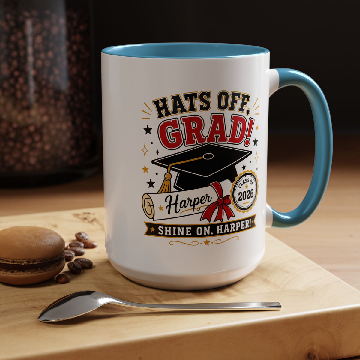 Personalized Graduation Mug, Hats Off Grad Class of 2026 Coffee Cup, Custom Name Gift for Daughter, Son, High School or College Senior