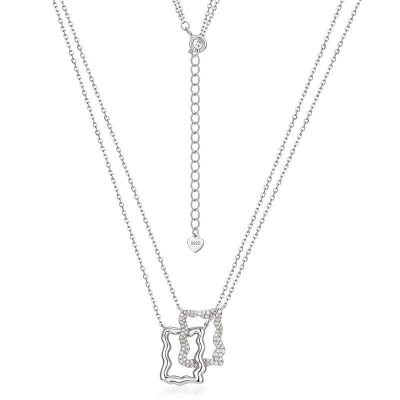 New Falling Snow Painting Geometric Snowflake Necklace S925 Sterling Silver Photo Frame Necklace Style Christmas Gift