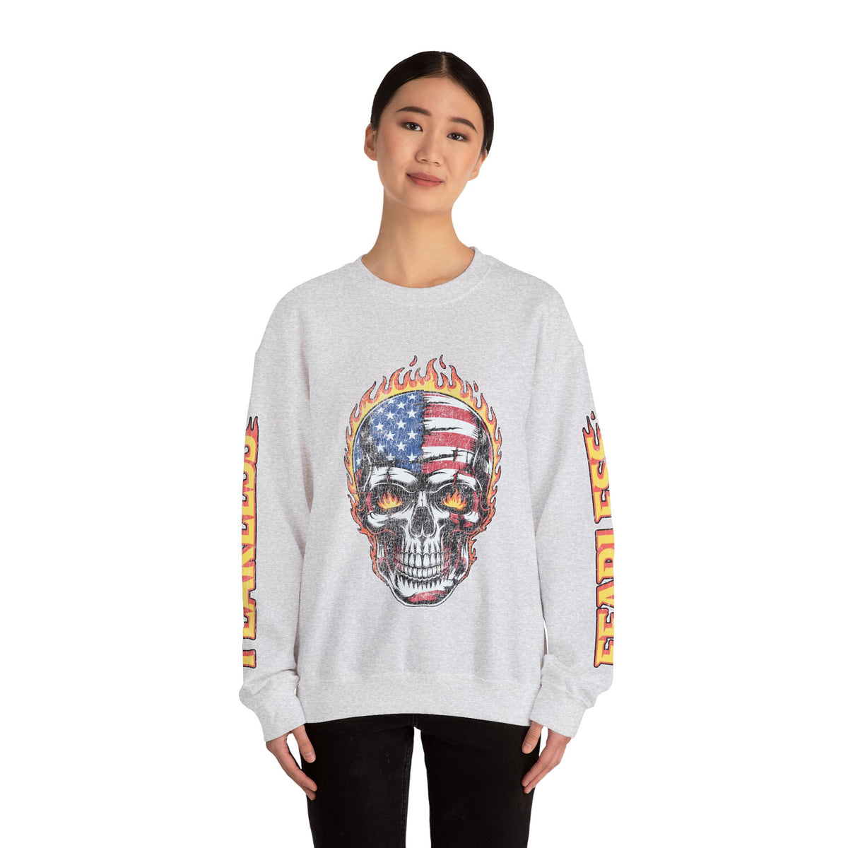 Patriotic Skull Sweatshirt, American Flag Skull Pullover, USA Biker Style Top, Edgy Americana Clothing, Fourth of July Gift