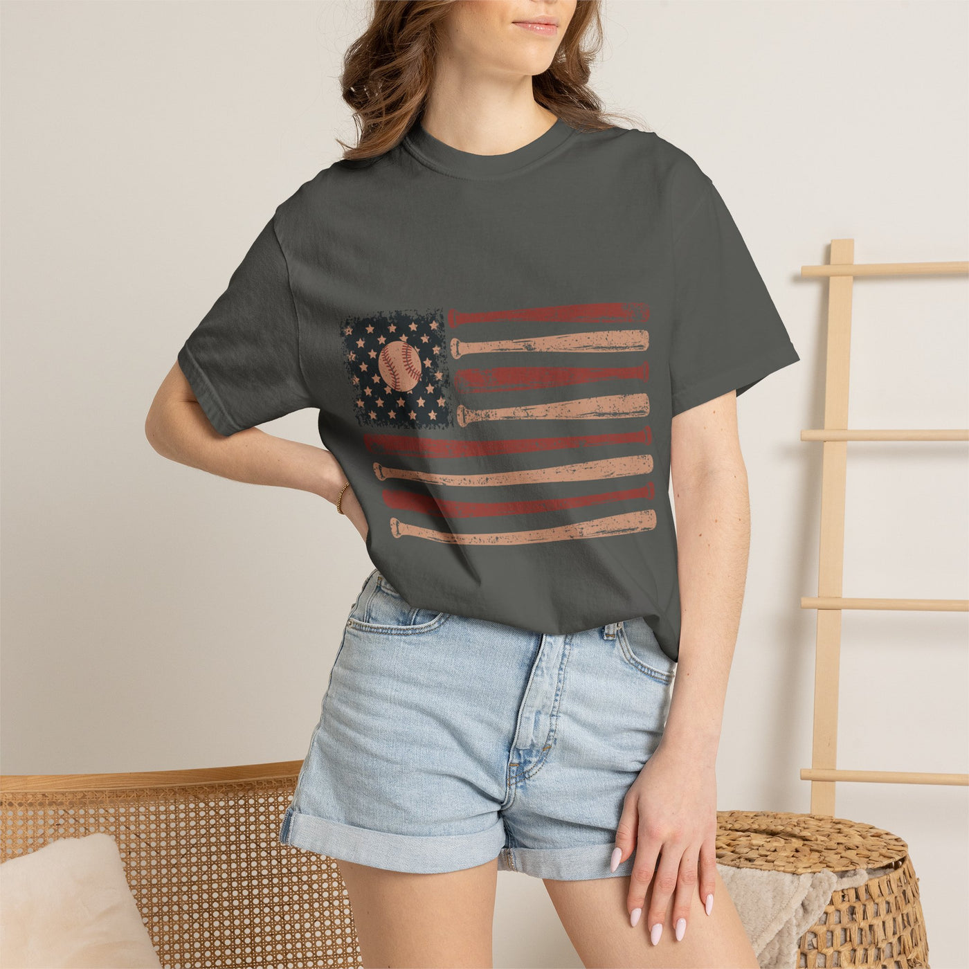 Game Day Patriotic Shirt Comfort Colors, USA Baseball Flag Graphic Tee, Fourth of July Gift for Sports Fan, American Vintage Top
