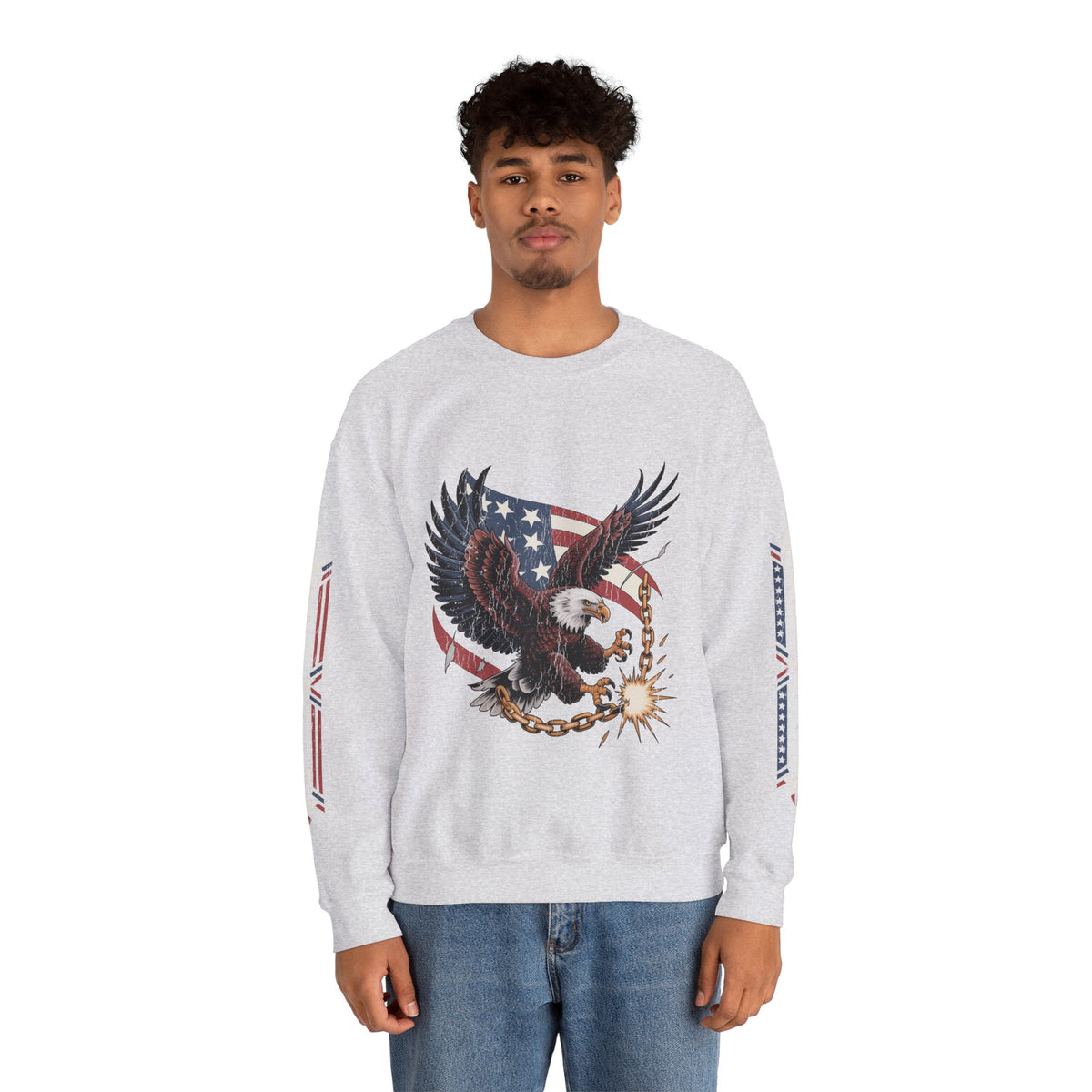 Patriotic Eagle Freedom Sweatshirt, American Flag Crewneck, Broken Chain Military Style Pullover, Fourth of July Gift for Him or Her