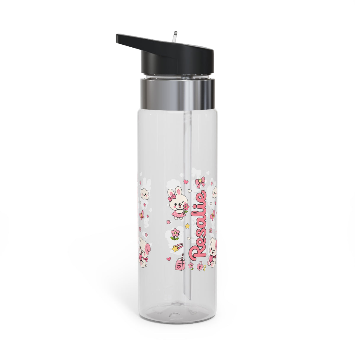 Personalized Bunny Kids Water Bottle, Cute Rabbit Girl Gift, Floral Animal Bottle, Baby Birthday Gift, Toddler School Bottle