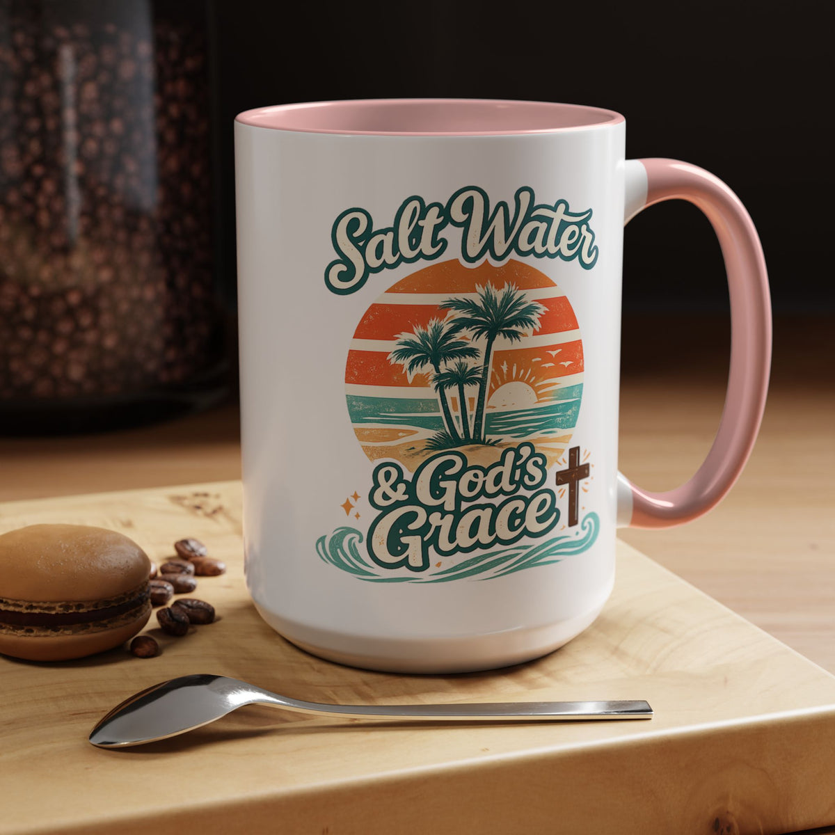 Christian Beach Lover Coffee Mug, Salt Water and God's Grace Mug, Coastal Faith Gift, Religious Ocean Lover Cup, Christian Gift