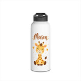Giraffe Personalized Water Bottle, Custom Name Drink Bottle, Cute Animal Gift, School Water Bottle, Birthday Present, Reusable Kids Bottle