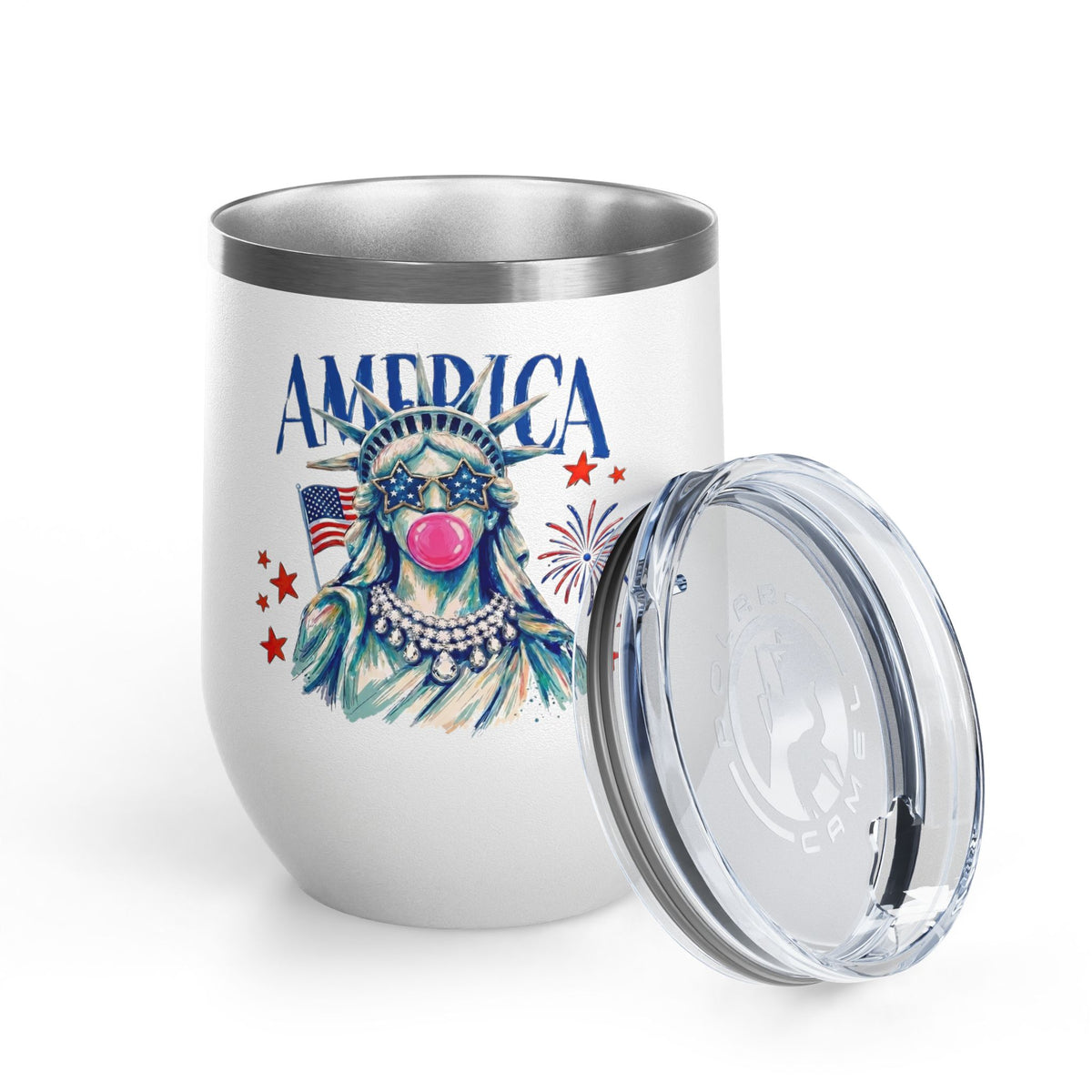 Patriotic Statue of Liberty Wine Tumbler, 4th of July Wine Cup, Lady Liberty Gift for Women, American Flag Drinkware, USA Summer Gift