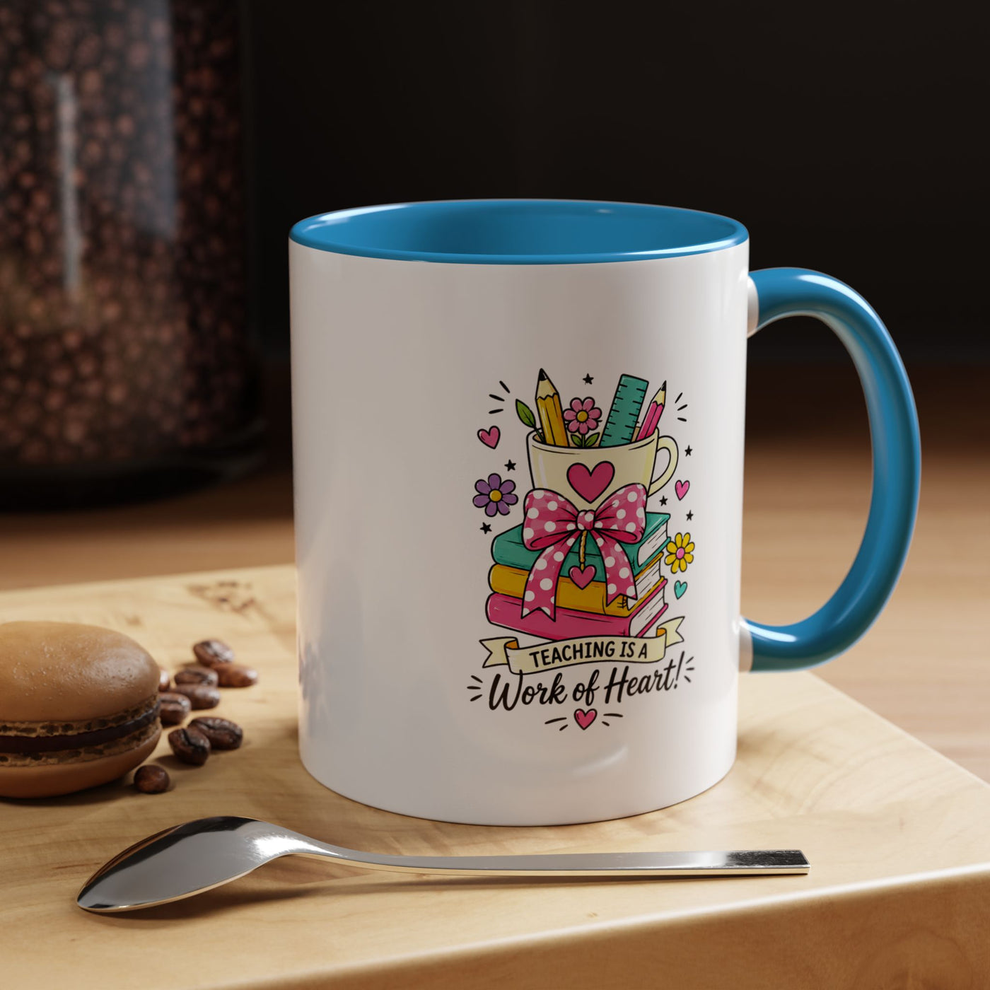 Teaching Is a Work of Heart Mug, Teacher Appreciation Coffee Cup, Thank You Gift for Educator, End of Year Classroom Keepsake for Her