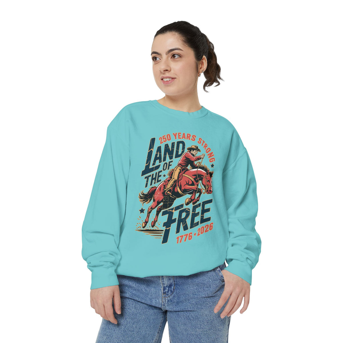 Land of the Free Comfort Colors Sweatshirt, Patriotic Cowboy Sweatshirt, Western Fourth of July Shirt, Americana Gift