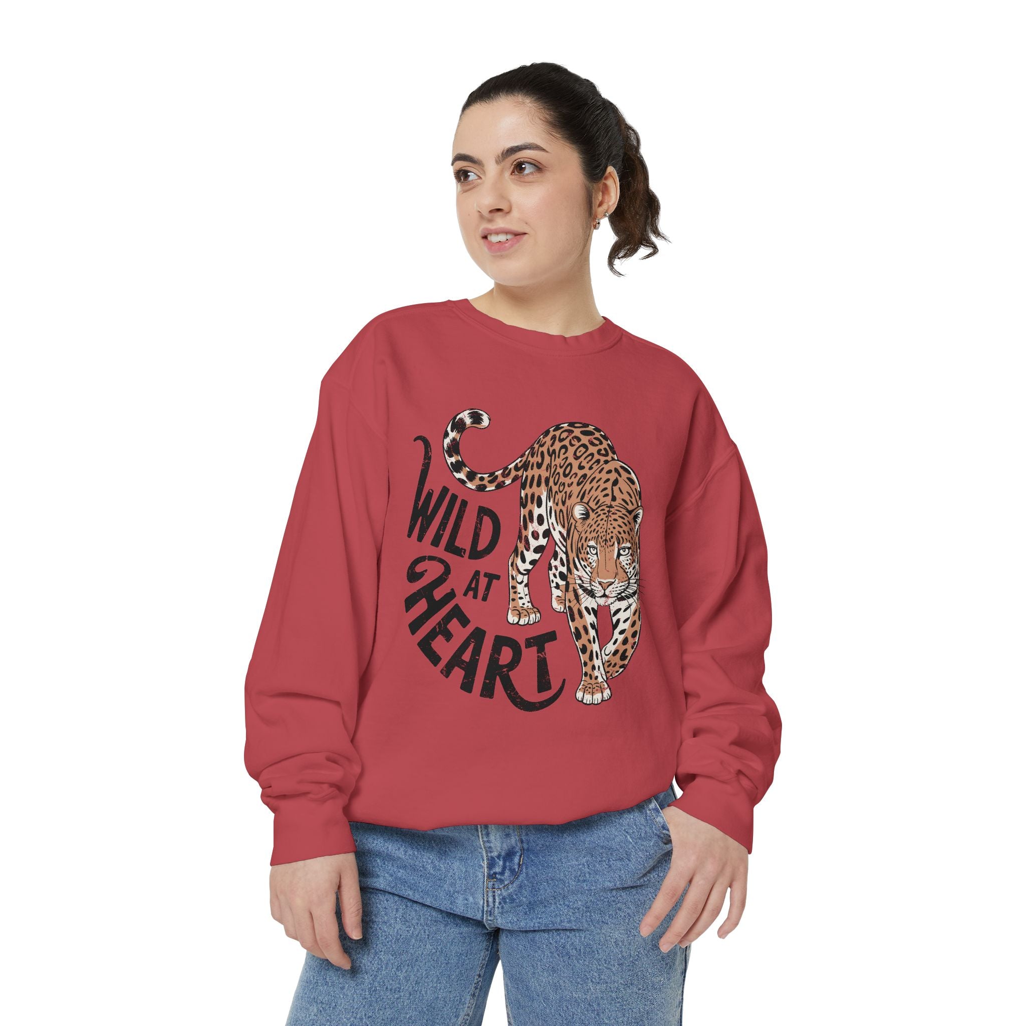 Wild at Heart Leopard Comfort Colors Sweatshirt, Leopard Graphic Crewneck, Animal Lover Sweatshirt, Safari Style Gift