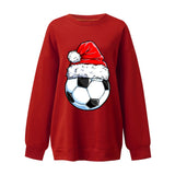 Soccer Ball Santa Hat Sweatshirt, Christmas Graphic Crewneck Pullover