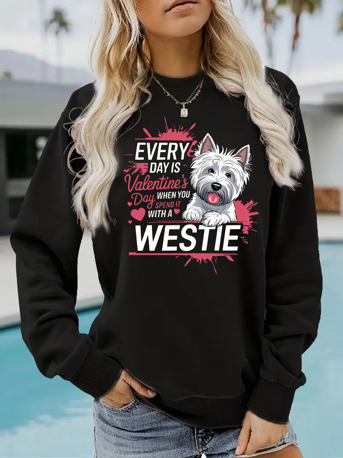 West Highland White Stem Love Printed Round Neck Velvet Hoodie