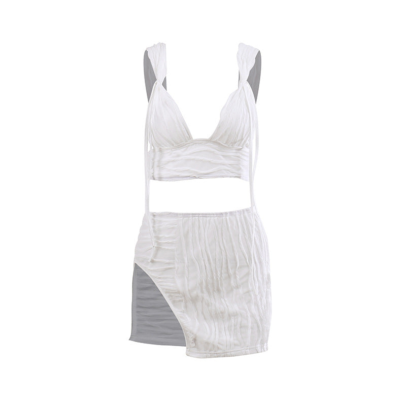 Sexy Jacquard Knit Suit Spring New Sexy Ladies Slit Skirt