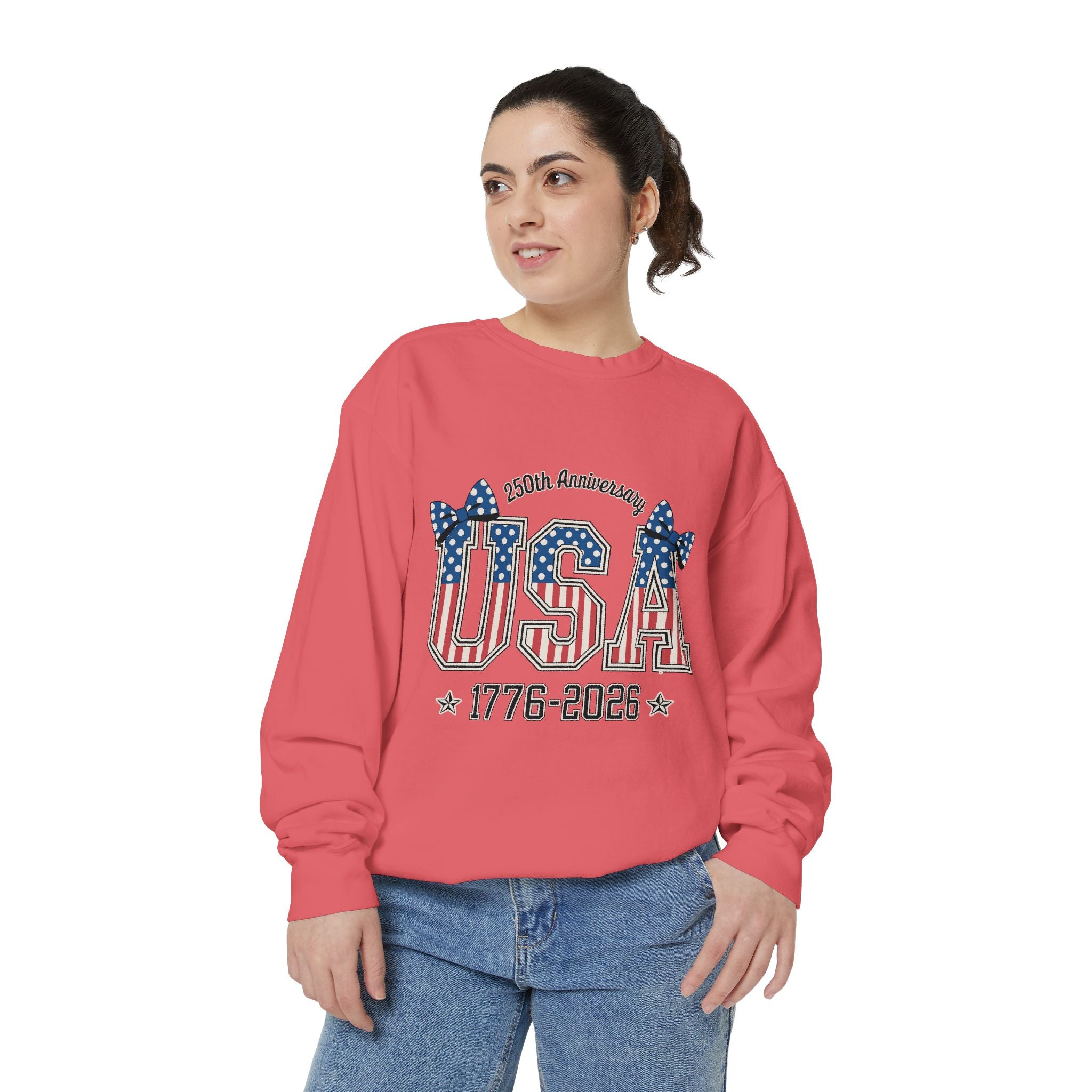 USA 250th Anniversary Comfort Colors Sweatshirt, Patriotic Bow Coquette Shirt, America 1776 2026 Sweatshirt, Fourth of July Gift