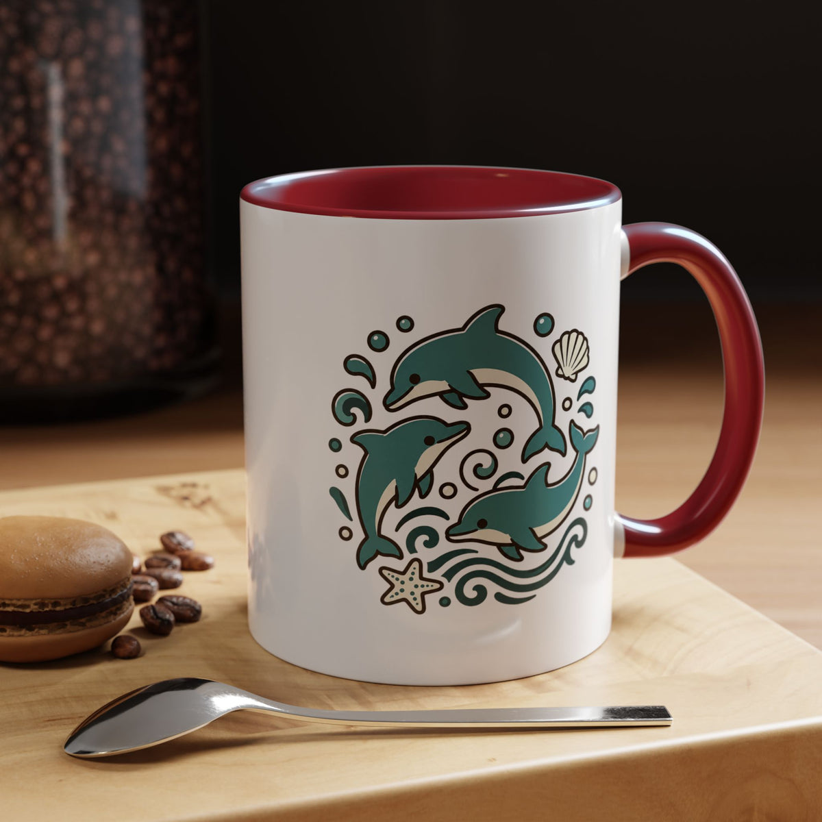 Dolphin Mug, Coastal Ocean Coffee Cup, Cute Marine Animal Lover Gift, Beach House Kitchen Decor, Unique Summer Birthday Present for Her