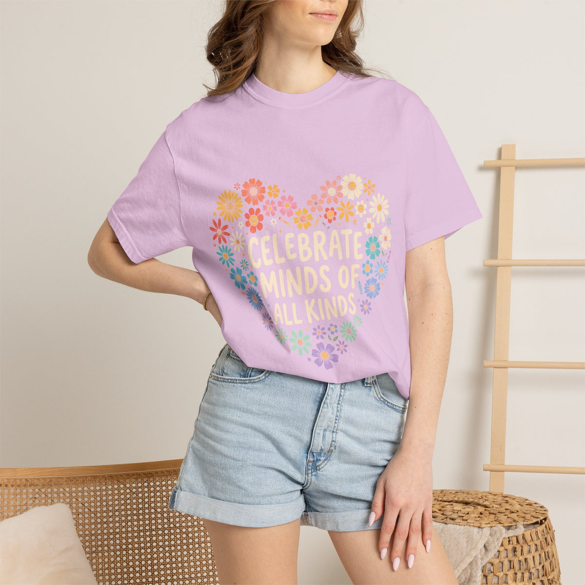 Comfort Colors Celebrate Minds of All Kinds Shirt, Autism Acceptance Flower Heart Tee, Neurodiversity Awareness Shirt, Teacher Gift