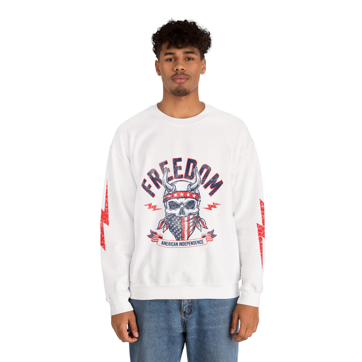 Freedom American Independence Sweatshirt, Patriotic Skull Crewneck, USA Flag Pullover, Fourth of July Outfit, Americana Gift for Him