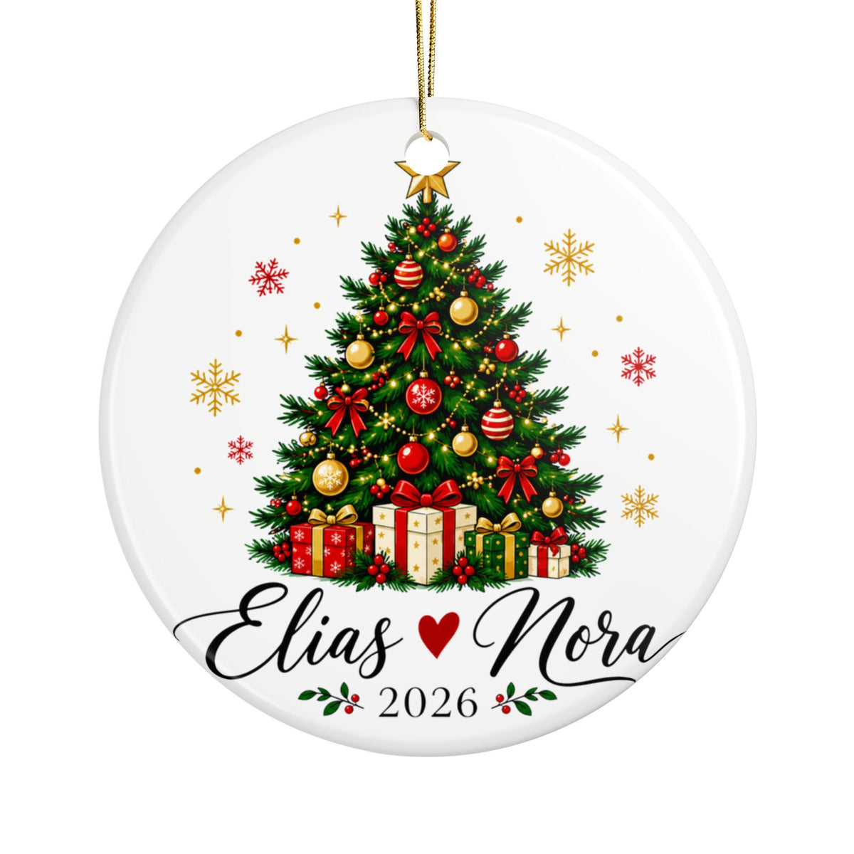 Personalized Couples Christmas Ornament, Custom Names and Year with Festive Tree Design, Romantic Holiday Keepsake Gift for Your Partner