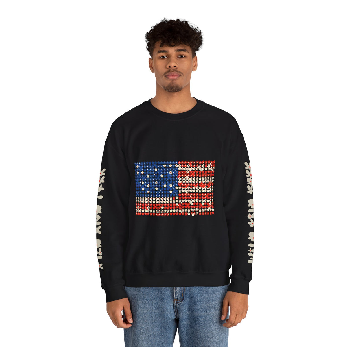 Patriotic American Flag Sweatshirt, USA Floral Crewneck, Vintage Americana Pullover, Fourth of July Outfit, Summer Patriotic Gift for Her